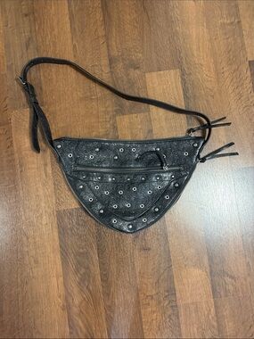Zara Black Studded Leather Crossbody Bag